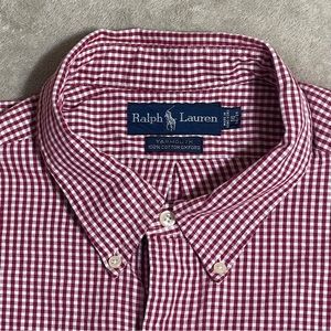 RALPH LAUREN Red Plaid Yarmouth Long Sleeve Button Oxford 18 36/37 Men's Shirt